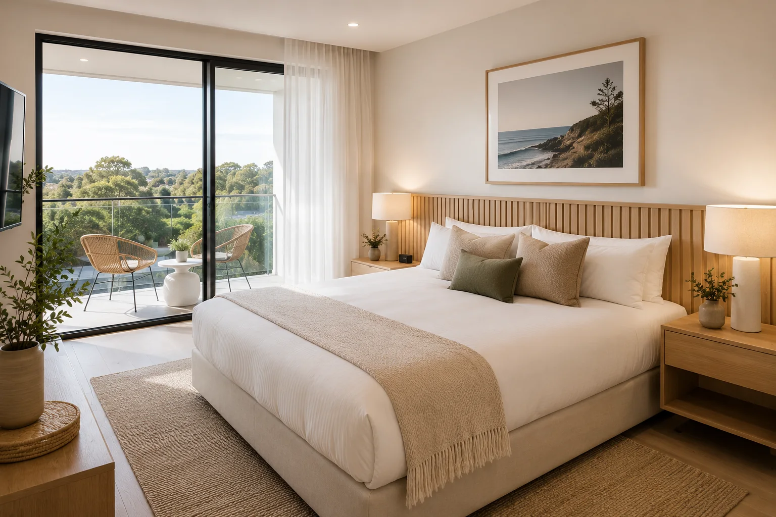 Holiday rental bedroom prepared for guests after a turnover clean