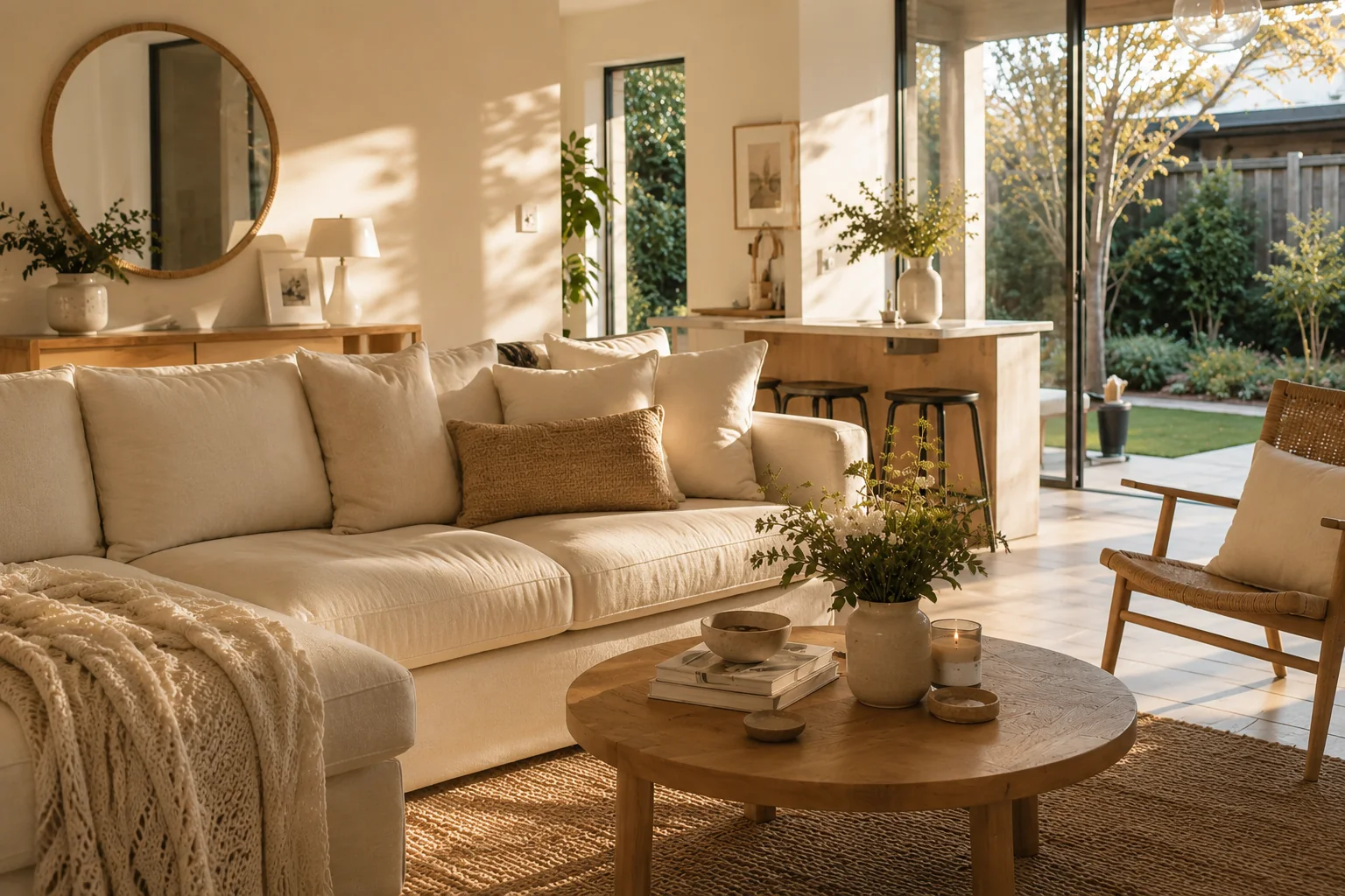 Warm, sunlit living room in a Sutherland Shire family home after a professional house clean